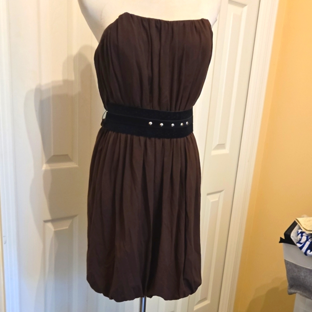 NWT SINGLE Brown Halter Dress With Belt. Sz M, Originally At $141